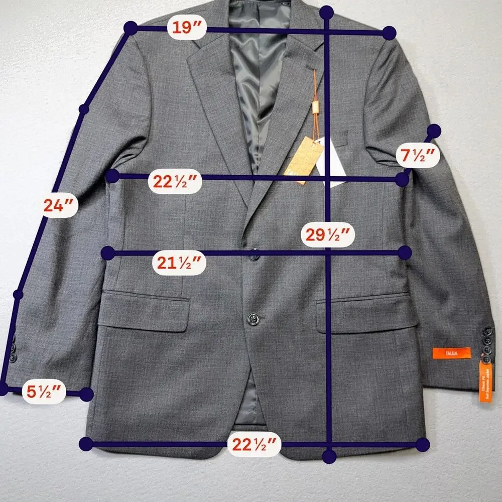 Tallia Men's Classic-Fit stretch Suit Jacket Dark Gray 42S $360